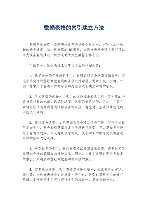 数据表格的索引建立方法