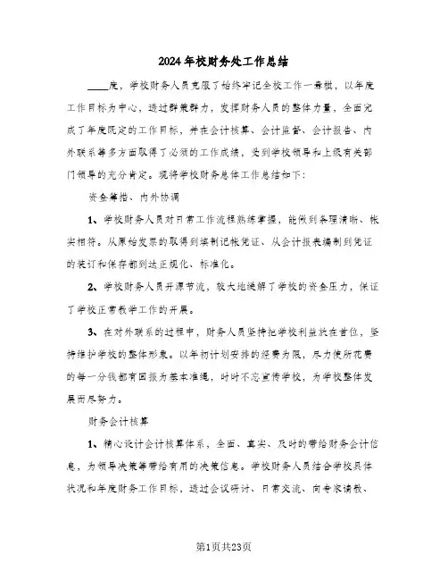 2024年校财务处工作总结(五篇)