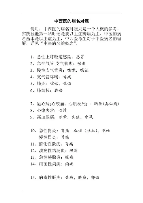最全中西医病名对照