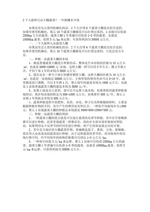 2个人能种几亩大棚蔬菜？一年能赚多少钱
