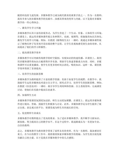 教师多媒体教学心得体会