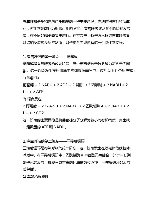 有氧呼吸各阶段反应式及反应场所