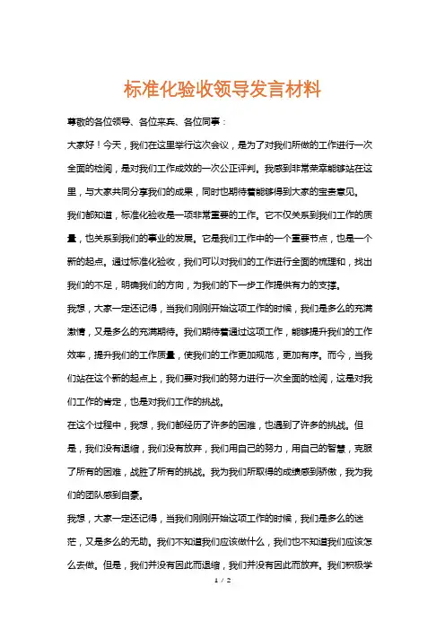 标准化验收领导发言材料