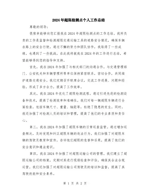 2024年超限检测点个人工作总结