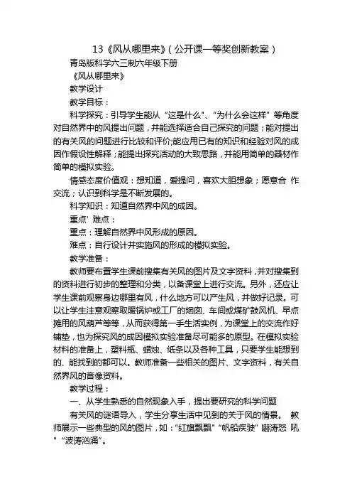 13《风从哪里来》(公开课一等奖创新教案)