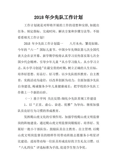 2018年少先队工作计划