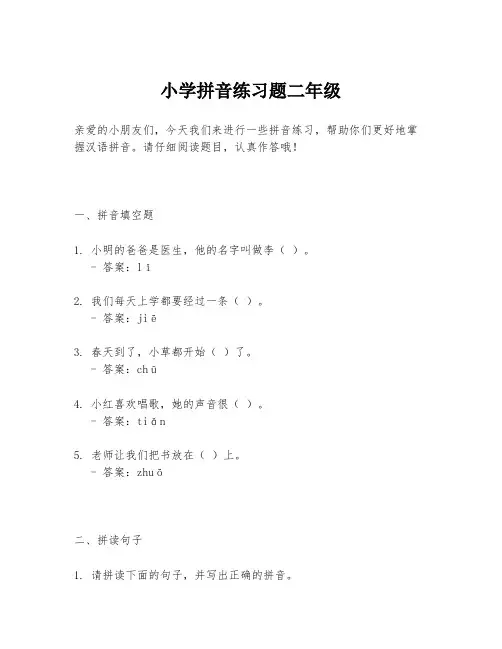 小学拼音练习题二年级