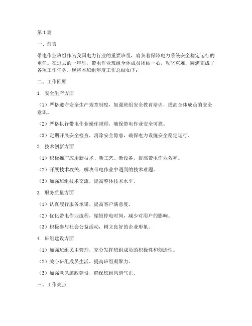 带电作业班组年度总结(3篇)