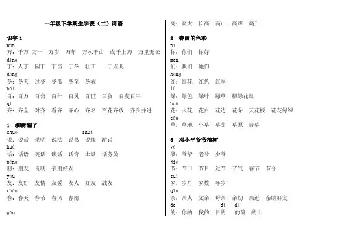 一年级语文下学期生字表词语