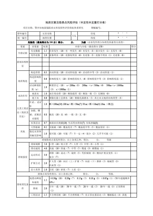 地质灾害风险调查半定量打分表