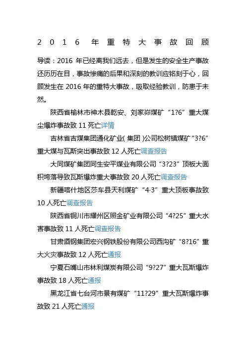 2016年重特大事故回顾