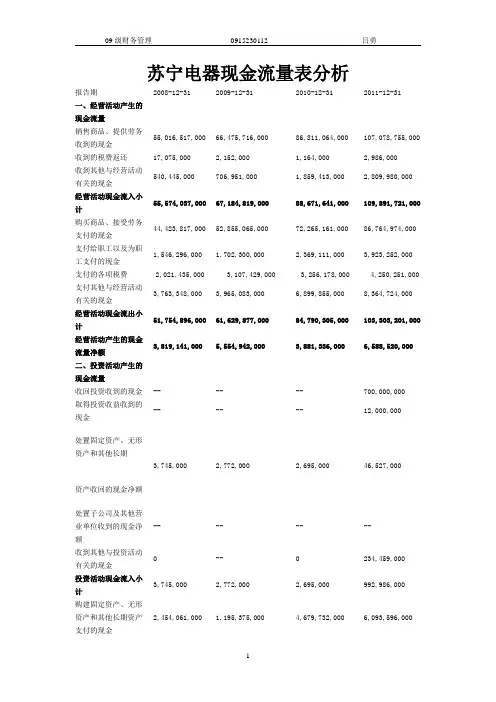 苏宁电器现金流量表分析