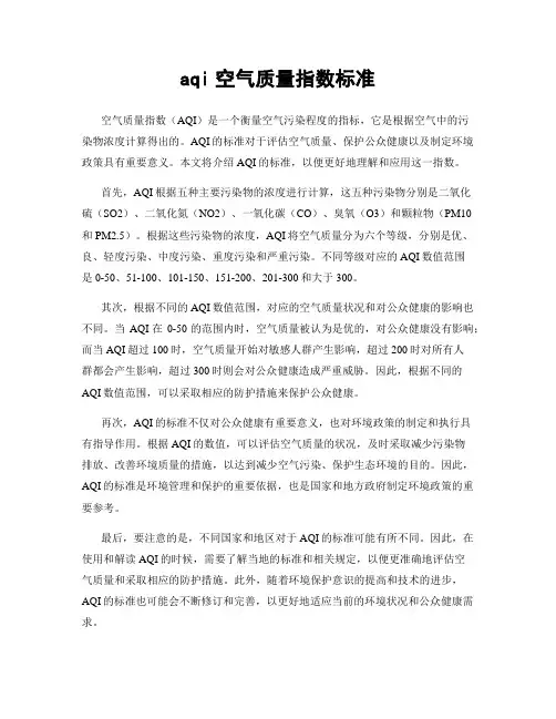 aqi空气质量指数标准