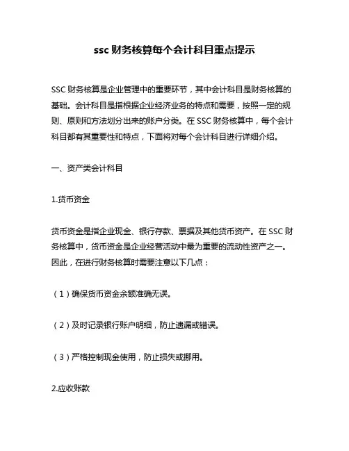 ssc财务核算每个会计科目重点提示