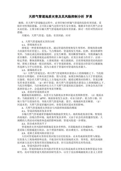 天然气管道地质灾害及其风险控制分析  罗勇
