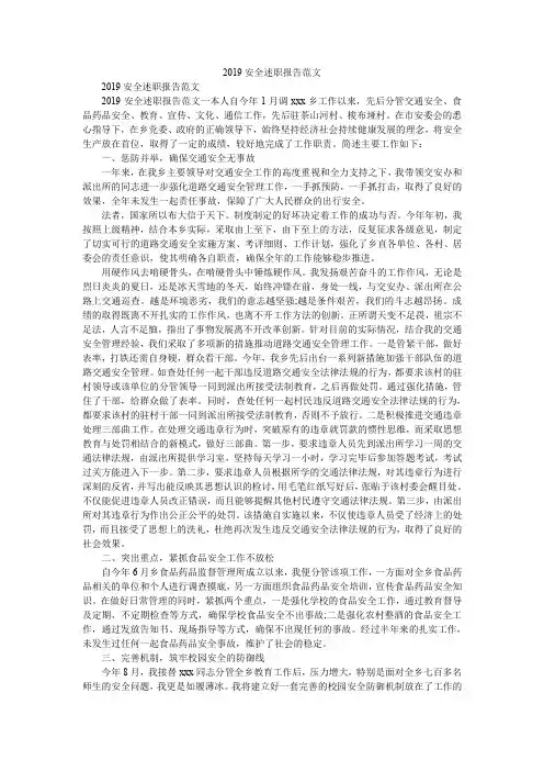 2019安全述职报告范文