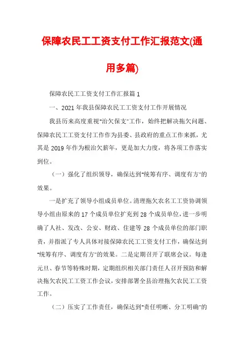 保障农民工工资支付工作汇报范文(通用多篇)