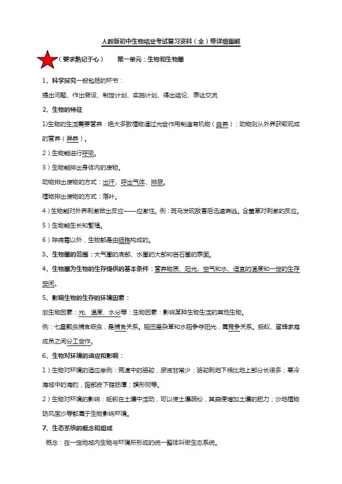 人教版初中生物结业考试复习资料(全)带详细图解40页