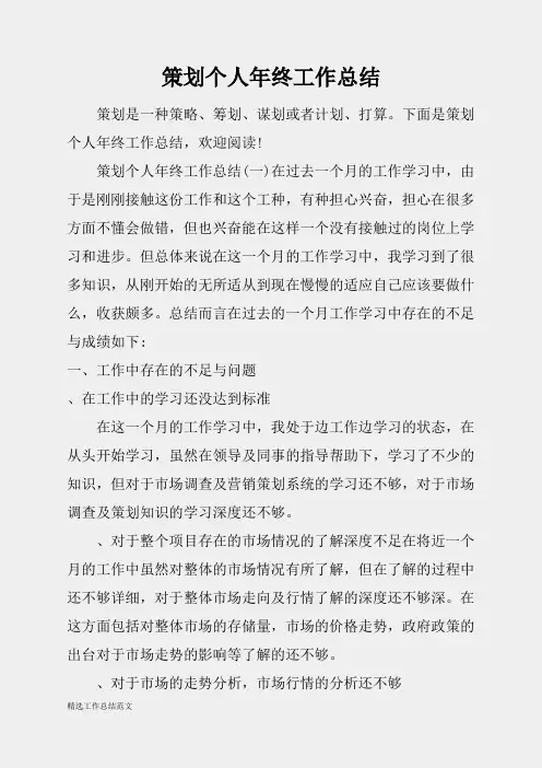 (精选总结范文)2019年策划个人年终工作总结