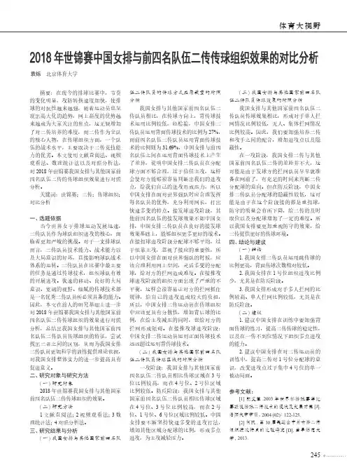 2018年世锦赛中国女排与前四名队伍二传传球组织效果的对比分析