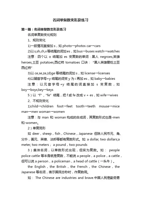 名词单复数变形及练习