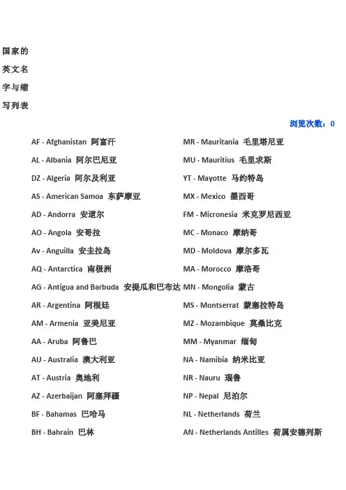 国家英文名字缩写