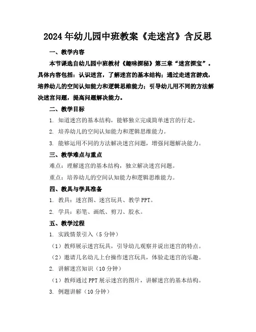 2024年幼儿园中班教案《走迷宫》含反思