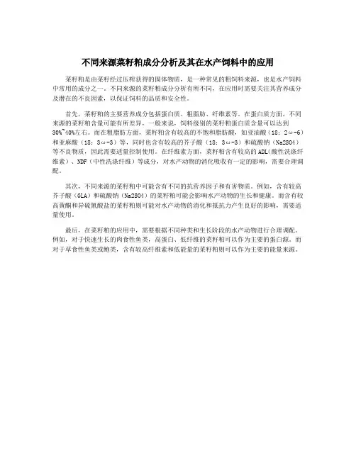 不同来源菜籽粕成分分析及其在水产饲料中的应用