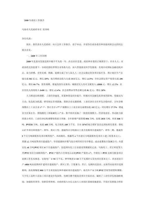 2009年政府工作报告