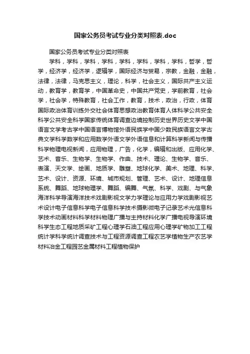 国家公务员考试专业分类对照表.doc