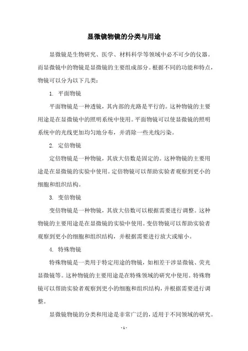 显微镜物镜的分类与用途