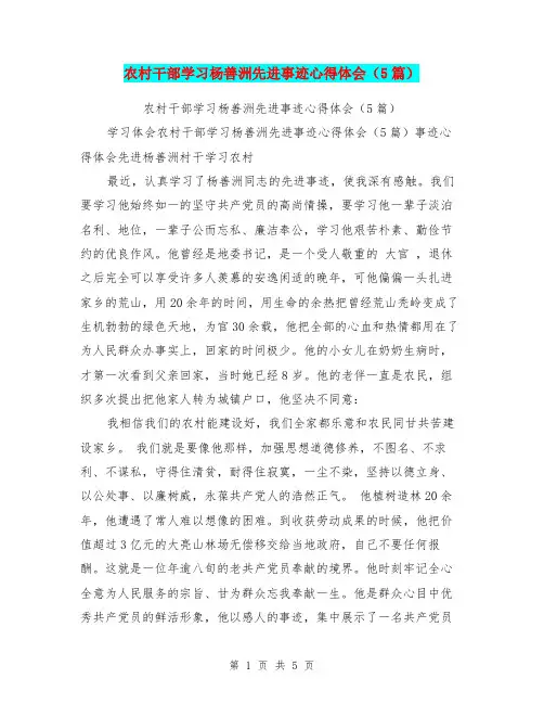 农村干部学习杨善洲先进事迹心得体会(5篇)