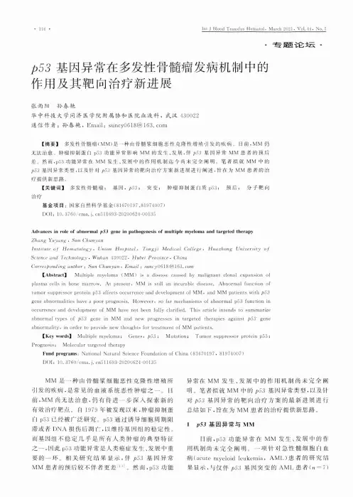 p53基因异常在多发性骨髓瘤发病机制中的作用及其靶向治疗新进展