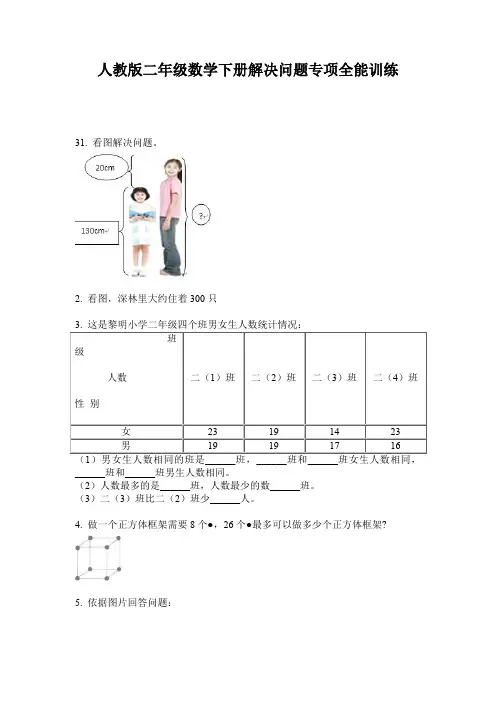 人教版二年级数学下册解决问题专项全能训练