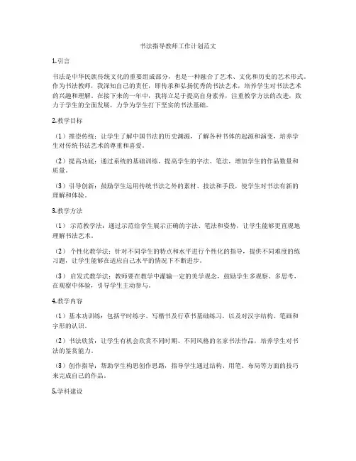书法指导教师工作计划范文