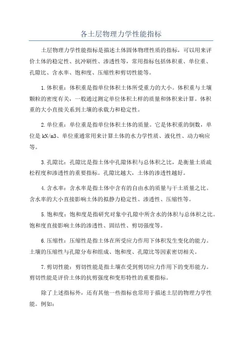 各土层物理力学性能指标