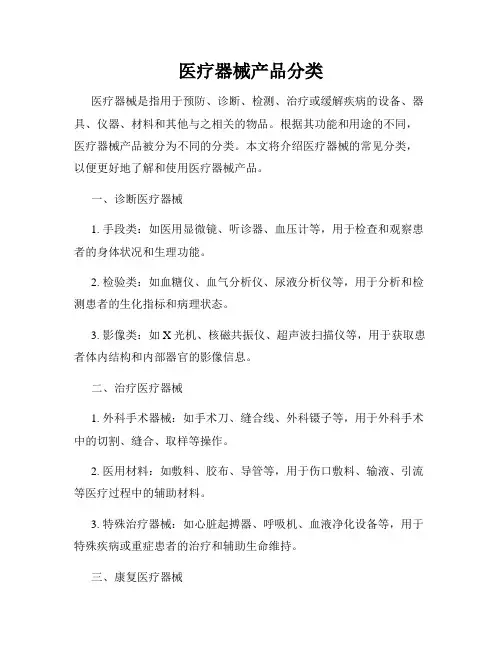 医疗器械产品分类