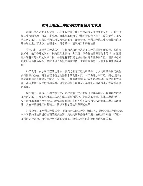 水利工程施工中防渗技术的应用之我见