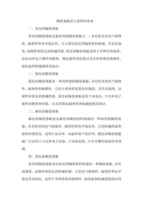陶瓷基板的主要材料体系