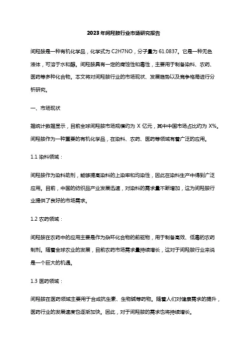 2023年间羟胺行业市场研究报告
