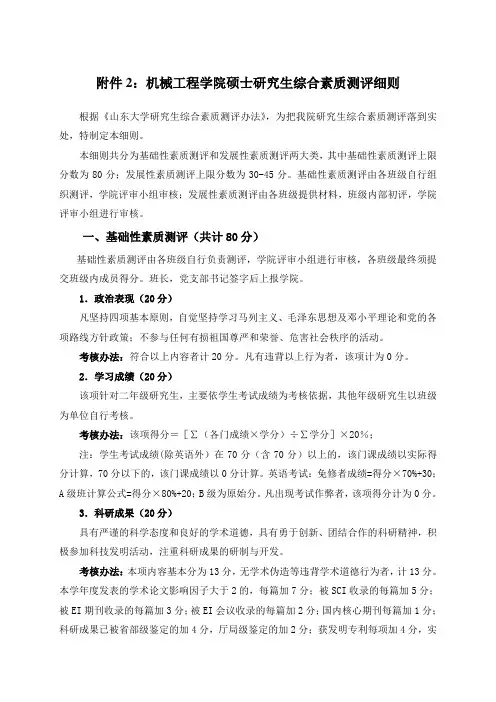 机械工程学院硕士研究生综合素质测评细则