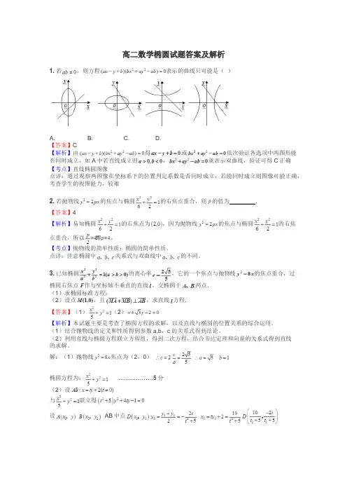 高二数学椭圆试题答案及解析
