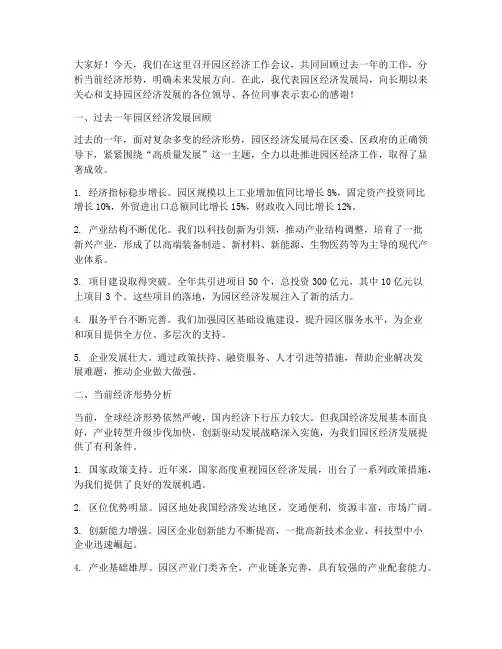 园区经济工作会议发言稿