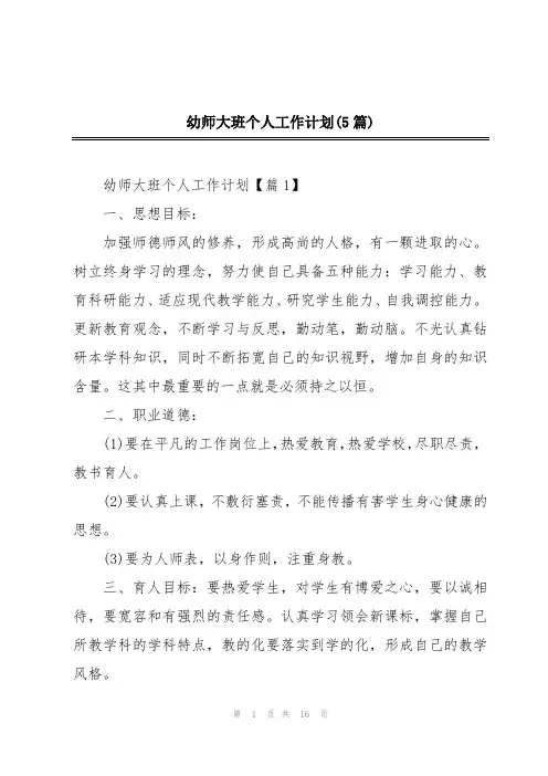 幼师大班个人工作计划(5篇)