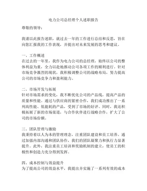 电力公司总经理个人述职报告