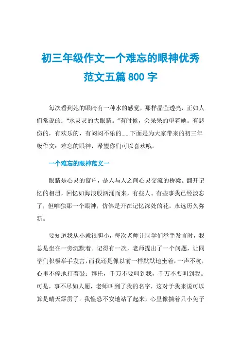初三年级作文一个难忘的眼神优秀范文五篇800字