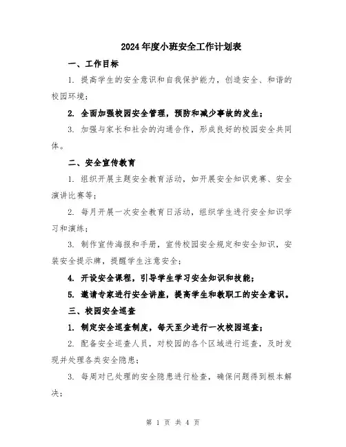 2024年度小班安全工作计划表
