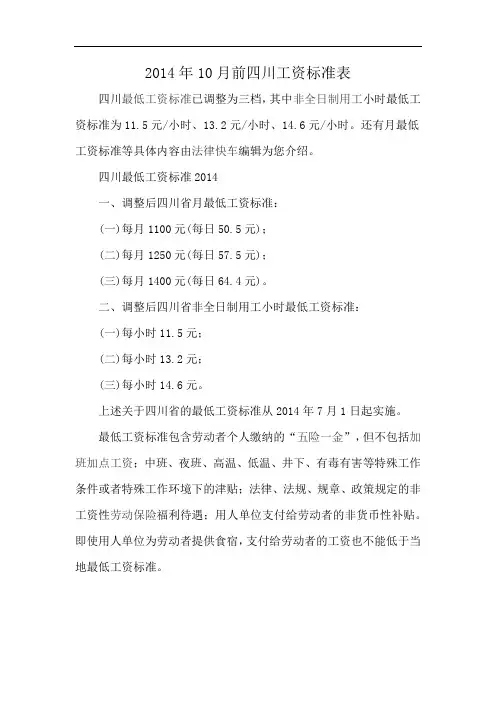 2014年10月前四川工资标准表