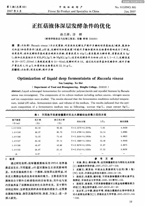 正红菇液体深层发酵条件的优化