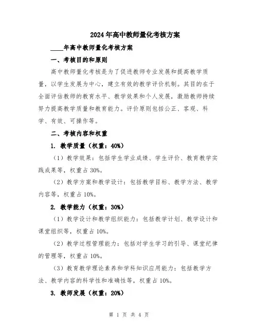 2024年高中教师量化考核方案